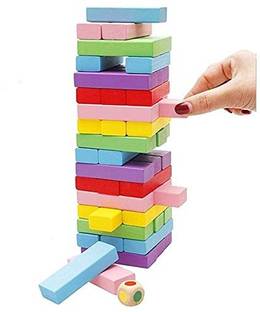 Goyal's Wooden Zenga Multicolor Building Blocks Puzzle 48 Pcs Tile 2 Dice