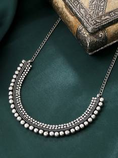 YELLOW CHIMES Necklace for Women Silver Oxidised Beads Studded Choker Necklace Brass Choker
