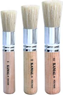 KAMAL Set of 3 Wooden Stencil Brushes in Pure Natural Hog Hair Bleached Bristle for Acrylic Oil Art Painting Stencil Project DIY Crafts