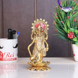 KridayKraft Narayan/Vishnu Standing on Lotus Metal Statue for Pooja Good luck for Home Decorative Showpiece  -  20 cm