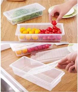 Bahuchar Plastic 4 PCS Food Storage Container Fridge Box for Fish, Meat, Fruits (1500ML) Storage Basket