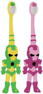 Yunicron Max Robot Style Kids Toothbrush with Tongue Cleaner (Pack of 2) Extra Soft Toothbrush
