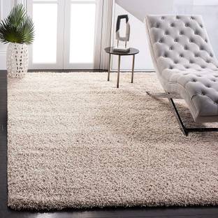 Shag Weaving Beige Polyester Carpet