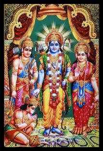 IVOKE Shri Ram Darbar / Ram sita with Laxman and Hanuman Ji Wall Decor Painting Digital Reprint 18 inch x 12 inch Painting