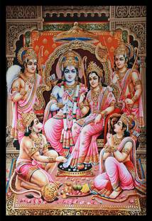 IVOKE Beautiful Decorative Ram Darbar Wall Decor Painting Digital Reprint 18 inch x 12 inch Painting