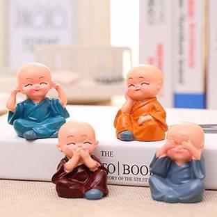 BZILO Baby Monk Buddha Set Of 4 Statue for Home Office Car Dashboard Decorative Showpiece  -  12 cm