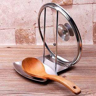 Kienlix Cutlery Kitchen Rack Steel Spoon Rest and Pot Lid Holder, Stainless Steel Pan Pot Cover Lid Rack