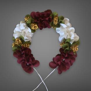 RishiArt Artificial Flower for Women Hair Accessory Garland Juda Gajra Maroon White Mix Bun