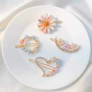 Myra Collection korean for girls Crystal Rhinestones Hair pins pack of 4 Hair Clip