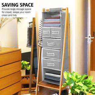 PrettyKrafts 6-Shelves Hanging Closet Organizer with 5 Different Drawers,4 Side Pockets Accessories Organizer