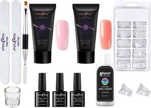 Store2508 Nail Extension Poly Nail Gel Kit with Top Coat Base Coat Slip Solution