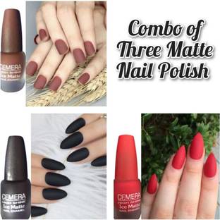 Cemera High Shine Ice Matte Pack Of 3 Nail Polish (Black,Brown,Red) - (6MLx3) Multicolor