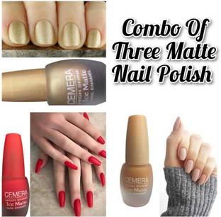 Cemera High Shine Ice Matte Pack Of 3 Nail Polish (Golden,Red,WhiteNude) - (6MLx3) MultiColor