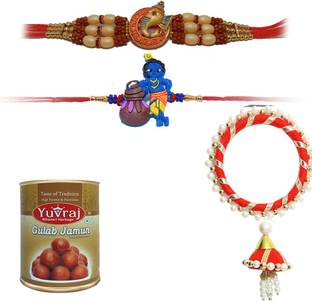 Yuvraj Food Product Kids Yuvraj Rakhi Gift Hamper Gulab Jamun (1.25kg) with Couple Rakhi and Kid's Rakhi Mauli Thread Sweets, Rakhi  Set