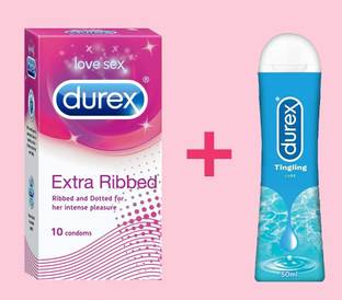 DUREX RIBBED CONDOM 10N + TINGLING LUBE 50ML SET OF 2 Condom