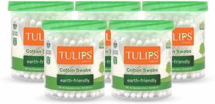 Tulips Cotton Ear Buds {Pack of 5} with White PAPER Stick 100 Sticks in a Jar