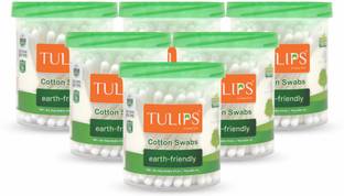 Tulips Cotton Ear Buds {Pack of 6} with White PAPPER Stick, 100 Sticks in a Jar