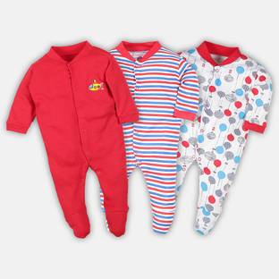 Baby Story Romper For Baby Boys & Baby Girls Solid, Printed, Striped Cotton Blend