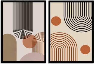 BOHO Set of 2 Inverted-U Bohemian Line Framed Art Print for Home Décor 3D Poster