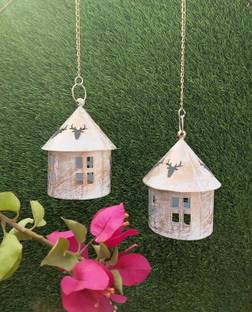 amishi blissful decor Set of 2 Light House for Christmas Decoration Tealight Holder Tea Light Lanterns Iron Tealight Holder