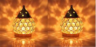 Fashion Bizz Set of 2 Brass Akhand Diya | Diamond Crystal Deepak/Diya Brass, Crystal (Pack of 2) Table Diya