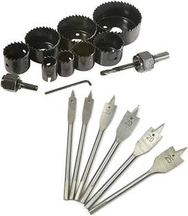 Kshivi Holesaw 11Pcs Hole Saw Set Drill Bit Kit And 6 Pcs Flat Drill Bits For Wood Power & Hand Tool Kit