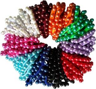DEBALAYA Fabric Rubber & White Pearl Rubber Band Moti Rubber Band Rubber Band
