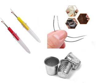 Crafts Haveli 3 Items Combo : 2 Seam Ripper, 2 Curved Needle & 3 Thimble Sewing Kit