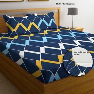 Amrange 160 TC Cotton Double 3D Printed Fitted (Elastic) Bedsheet