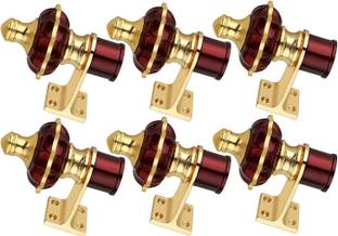 GHAR DWAR Maroon, Gold Curtain Hooks, Curtain Knobs, Rod Rail Bracket Metal