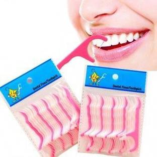 Karoli Collection Dental Floss Tooth Pick for Teeth Cleaning,WITH THREAD. (7.6 cm, Pack of 40)