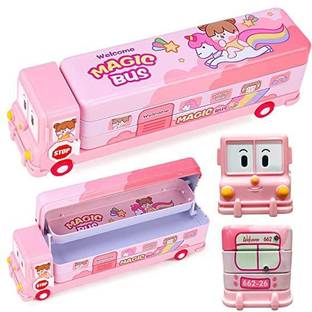 JOTKAPARKASH Pink Bus Compass unicorn Art Metal Pencil Box