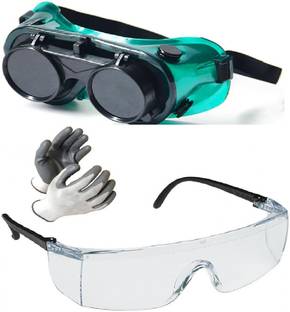 Gadariya King 2in1 Eyes Protection Soldering Safety With 3M White Goggle And Safety Gloves Laboratory, Blowtorch, Power Tool, Welding, Wood-working  Safety Goggle