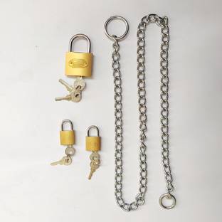 Any Fashion 3 foot chain + 1 medium size lock with 3 keys + 2 small locks with 2 keys each Chain Lock