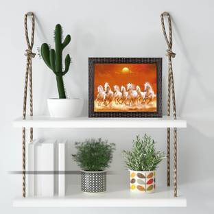 Indianara Vastu 7 Horses Framed wall Painting /Table Top 1967TT(GB)-WITH GLASS Digital Reprint 8 inch x 6 inch Painting