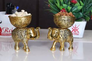 KridayKraft Metal Elephant Set Dry Fruit Bowl for Your Home,Office Decor & Gifting Article Decorative Showpiece  -  13 cm