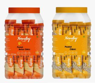 Hervalley Peanut Butter Chikk and Peanut Chikki JAR 100 Pieces of 17g Each (Two JAR) Plastic Bottle