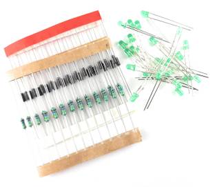 SAMAES Combo pack of 25 pics 3mm Green Led, 1N4007 Diode,270K Resistor for AC Indicator Light Electronic Hobby Kit
