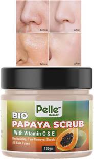 Pelle Beauty Bio Papaya Scrub With Vitamin C & E Revitalizing Tan Removal Scrub All Skin Type 100gm