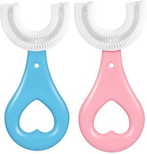 AAhan U shaped ultra soft manual toothbrush for kids 2-10 years pink blue Ultra Soft Toothbrush