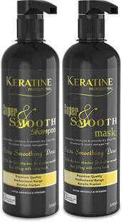 KERATINE PROFESSIONAL Keratin Super Smooth Repair Hair Shampoo & Mask (500 ml) | Infused with Keratin, Collagen, Argon Oil & Wheat Protein