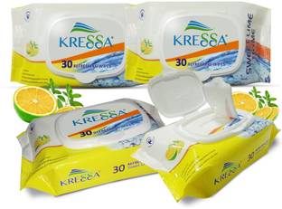 KRESSA Face Wet Wipes Sweet Lime Thyme Pack Of 4 Total 120 Wipes