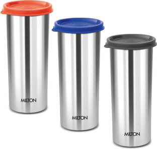 MILTON (Pack of 3) Stainless Steel Tumbler with Lid Set of 3, 530 ml Each (Lid Color May Vary) Glass Set Water/Juice Glass