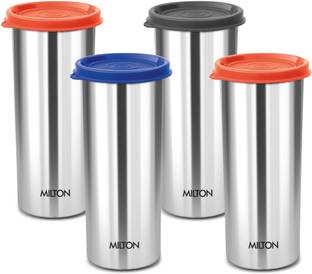 MILTON (Pack of 4) Stainless Steel Tumbler with Lid Set of 4, 530 ml Each (Lid May Vary) Glass Set Water/Juice Glass