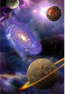 Pitaara Box Galaxies And Planets Framed Wall Art Painting Print Canvas 17.6 inch x 12 inch Painting