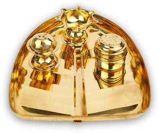 Rudra Centre Peepal Leaf Shaped Puja Thali in Brass