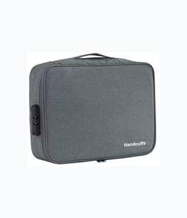 HANDCUFFS Travel File Organiser Multi Functional Waterproof 3 Layer Document Storage Bag with Lock for Passport Documents Files Certificates (Grey) (34cm x 25cm x 7cm) (Fits A4 Size Documents)