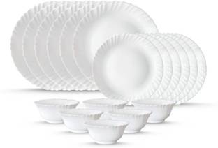 cello Pack of 18 Opalware Super White and Light, 100% Hygienic bone ash free Dinner Set