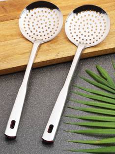ZEVORA Pack of 2 Stainless Steel Skimmer (Jhara) Colander Strainer Kitchen Tool Set