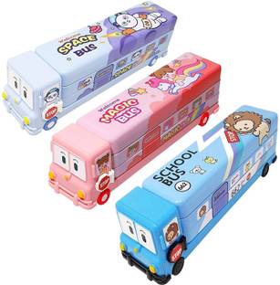 shree giriraj enterprise magic bus Printed School Bus with Moving Tyres, Integrated Sharpener Art Metal Pencil Box